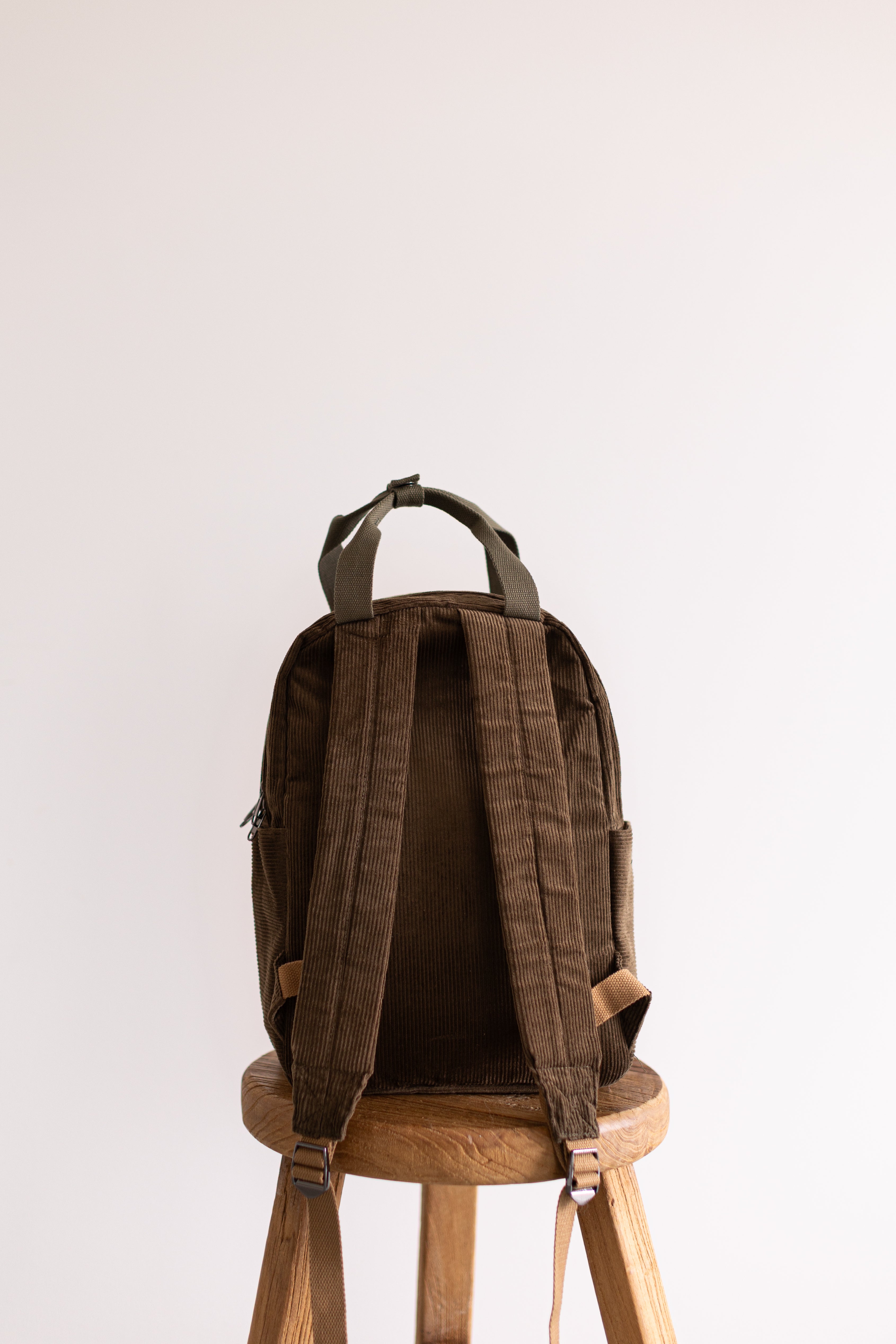 Brown corduroy insulated backpack for school or daycare, nz or Australia 