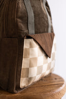 Brown corduroy insulated backpack for school or daycare, nz or Australia 