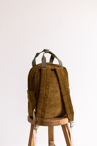 Olive corduroy insulated backpack for school or daycare, NZ or Australia 