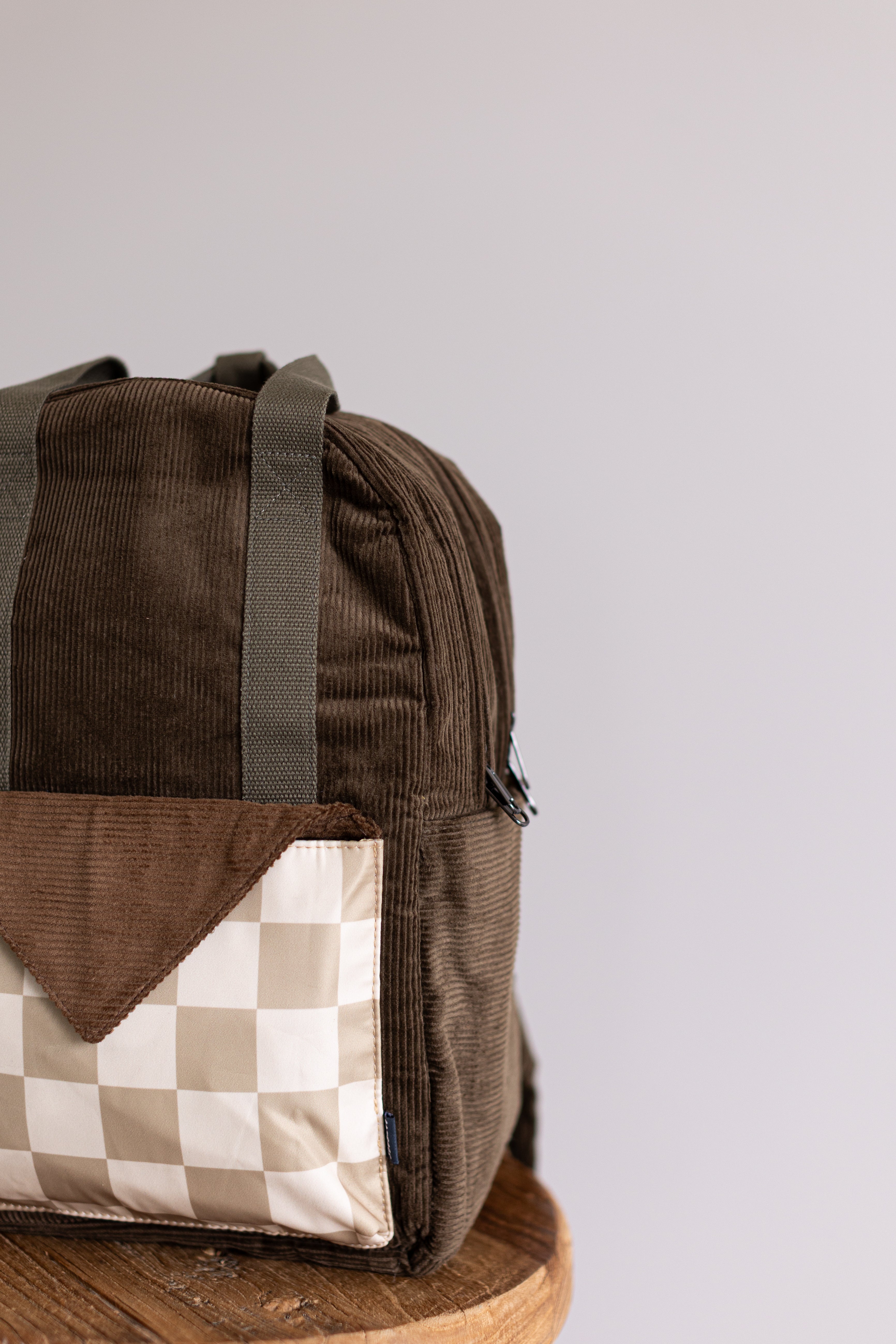 Olive green corduroy insulated backpack for school or daycare, nz or Australia 