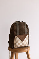 Brown corduroy insulated backpack for school or daycare, nz or Australia 