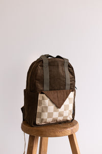 Brown corduroy insulated backpack for school or daycare, nz or Australia 